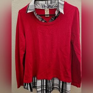 red sweater with built in under